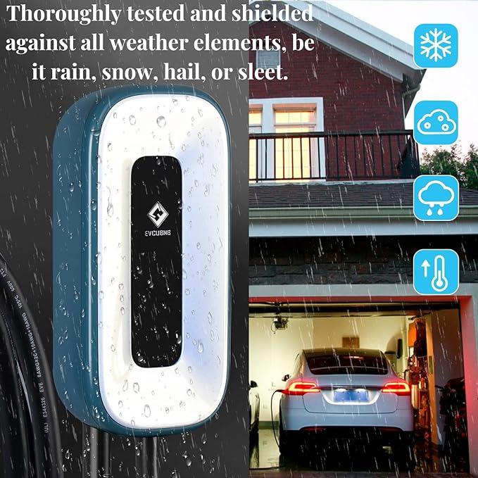 EV Charger Level 2，50 Amp, 240V Level 2 Charger,Indoor/Outdoor EVSE, 25Ft,WiFi/APP/RFID Card