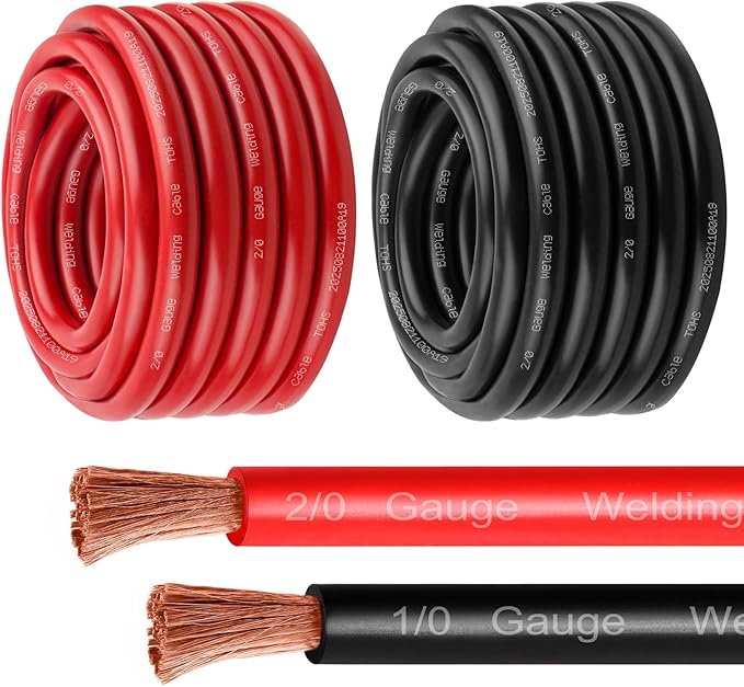 2/0 Gauge Battery Cable - 20FT Red + 20FT Black 2/0 AWG Welding Cable Flexible Stranded Oxygen-Free Pure Copper Wire for Automotive, Battery, Inverter, Solar, Marine and Generator
