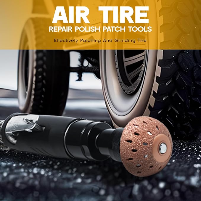 Air Tire Repair Polish Patch Tools – 2500 RPM Low-Speed Tire Buffer with Tungsten Steel Buffing Wheel, Inner Liner Scraper, Patch Roller – Durable Tungsten Alloy Grinder for Tire & Rubber Maintenance