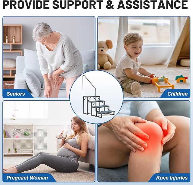 RV Steps Spa Steps with Handrail - 4 Step Hot Tub Steps Trailer Steps Mobile Home Stairs for 5th Wheel RV, Trailer, Hot Tub, Pool, Porch with Non-Slip Mats