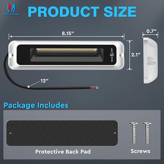 MICTUNING 8 Inch RV Exterior Porch Light, LED Utility Awning White 6000K, Outdoor IP68 Waterproof Aluminum for Garden Camper Trailer Truck SUV MPV Cabinet Hallway Boat Home