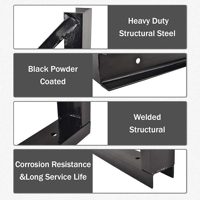 3 PCS 24 x 24 Inch Black Welded Structural Steel Mounting Brackets for Truck Trailer Underbody Tool Boxes with Screws Spacers and Sleeves