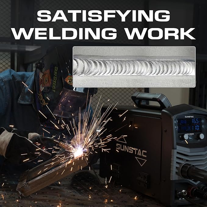 MIG Welder, 200A Duo Voltage 5 in 1 Aluminum MIG Welding Machine, MIG/Flux Core/Spool Gun/Lift TIG/Stick, IGBT Inverter Welder Synergic Control, Digital Display (NEW VERSION)