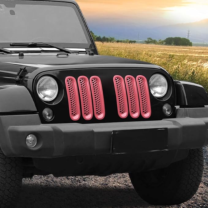 Mesh Grill Insert Grille Inserts Cover Fit for 2007-2018 Jeep Wrangler JK JKU(Pink)