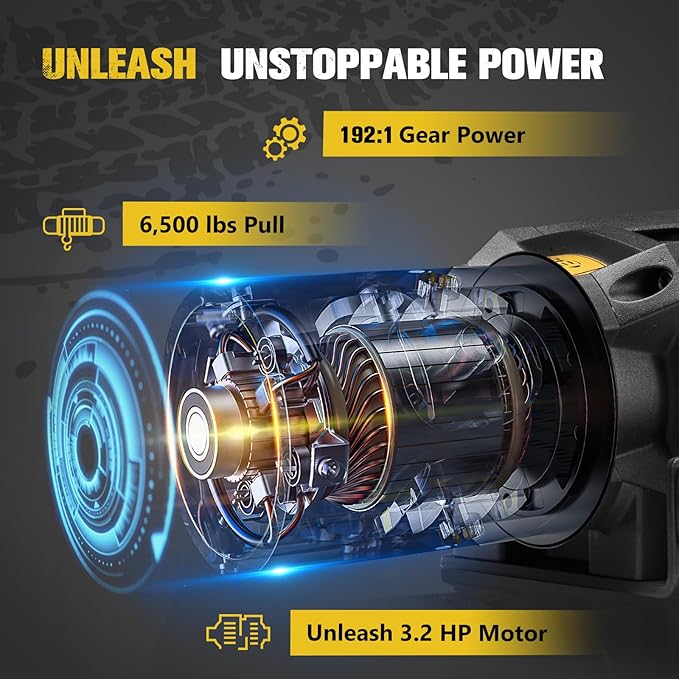 BUNKER INDUST 6500lb Electric Winch 12V Waterproof with Synthetic Rope Hawse Fairlead Kit for Offroad UTV ATV,Recovery Winch with Both Wireless Handheld Remote and Corded Control