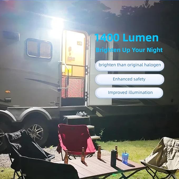 Dual-Color Exterior RV Porch Light LED - 1400 Lumen 12V Waterproof Floodlight for Campers, Trailers Outdoor - IP67 All-Weather Aluminum Fixture - White/Amber Switchable via RV Control (1- Pack)