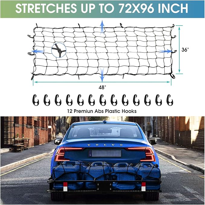 FORWODE 500 LBS Hitch Mount Cargo Carrier Basket, 60"x20"x6" Folding Hitch Cargo Carrier Rack for 2 Inch Receiver, Car Rack Rear Luggage Basket with Cargo Net