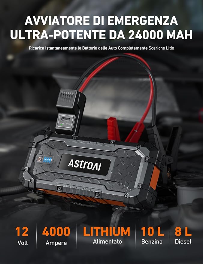 AstroAI S8 Ultra 4000A Car Jump Starter, Jump Box up to All Gas Engines & 12L Diesel, 12V Portable Power Bank with USB/Type-C Ports, 3 Modes LED Flashlight, Auto Battery Booster with Jumper Cable