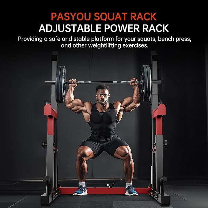 PASYOU Adjustable Squat Rack, Heavy-Duty Gym Rack Stand, Multi-Function Weight Rack Stand with Spotters, Push Up Portable Strength Training Dumbbell Rack, Max Load 550lbs