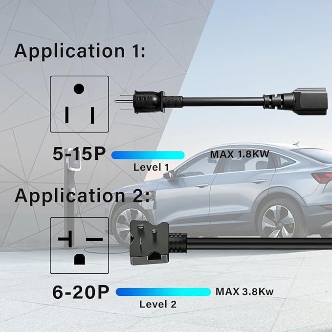 Level 1+2 EV Charger, 16Amp 120V /240V, Portable Electric Vehicle Charger,21Ft Charging Cable NEMA 6-20 Plug NEMA 5-15P Adapter, Plug-in Home EV Charging Station for SAE J1772 EVs