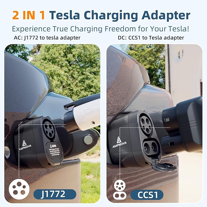 2025 Tesla Supercharger Adapter Pro 2-in-1 CCS1 & J1772 to NACS 250kW Ultra-Fast Charging Compatible with All Tesla Models (Y/3/S/X) Works with Level 1/2/3 Stations
