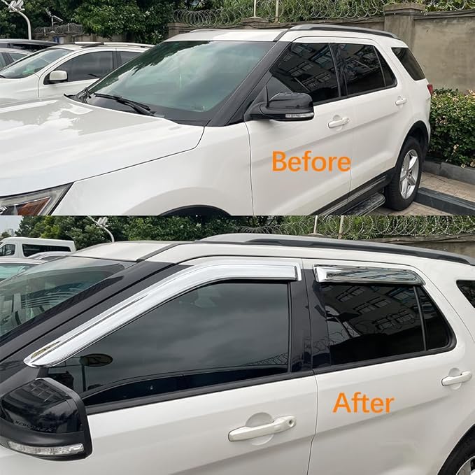 94167Y Chrome Side Window Visor Wind Vent Deflector fit for 2010-2017 GMC Terrain,4pc Outside Mount Style Shade Sun Rain Guards Set