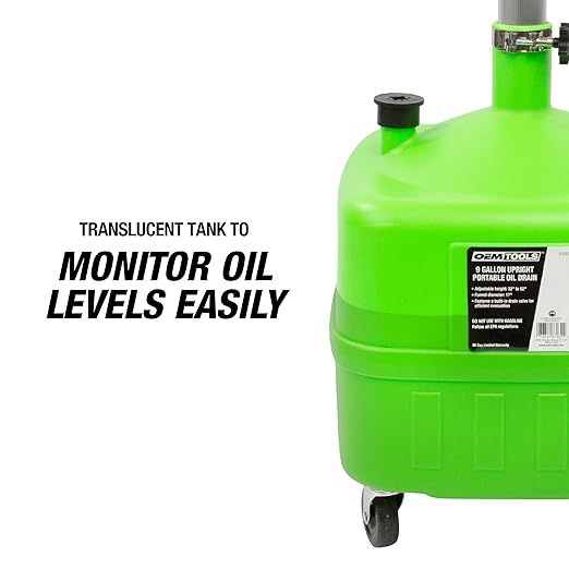 OEMTOOLS 87032 Oil Drain Pan with Funnel, 9 Gallon Oil Catch Pan with Adjustable Height, Portable Oil Drain Container with 17" Funnel