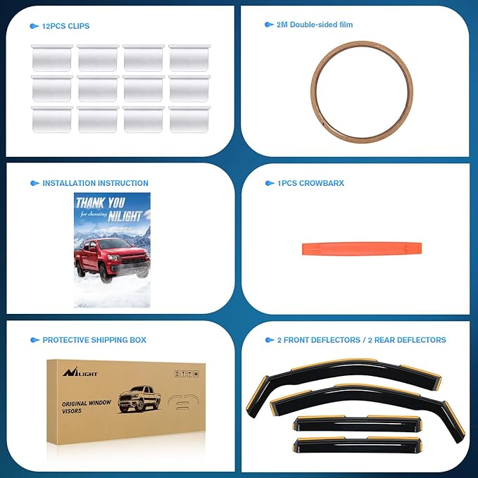 Nilight in Channel Rain Guards for Chevrolet (Chevy) Silverado 1500 Crew Cab/GMC Sierra 1500 Crew Cab 2019 2020 2021 2022 2023 2024 2025 Vent Window Visors-4pcs