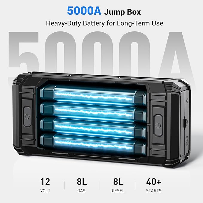 AVAPOW TJ18 5000A Battery Jump Starter Portable with 4" HD Display PD 18W Fast Charging,12V Jump Box, Car Battery Jump Starter for 8.0L Gas & Diesel Engines