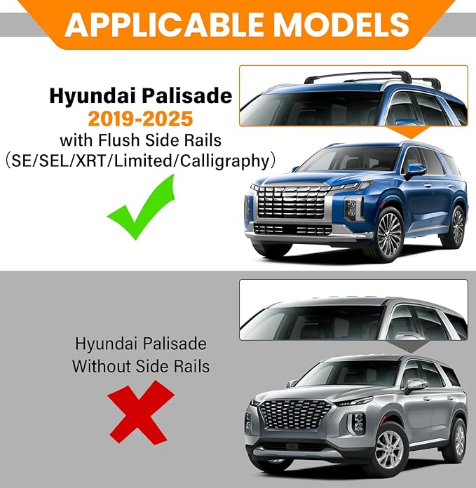 300lbs Roof Rack Cross Bars Compatible with Hyundai Palisade 2019-2025 SE SEL XRT Limited Calligraphy Lockable Cargo Crossbars Carrier Luggage Kayak Bike Snowboard