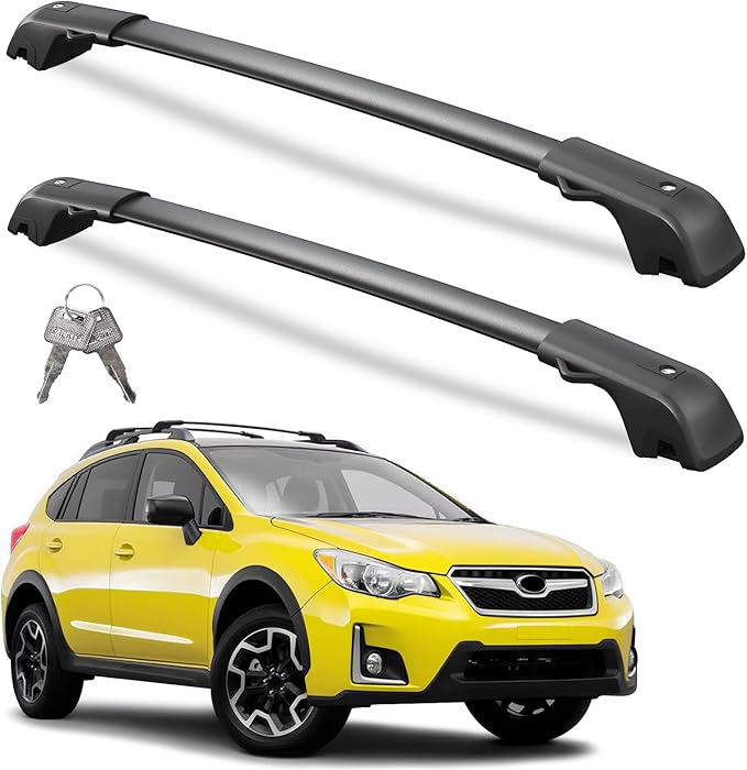 300lbs Lockable Roof Rack Cross Bars Compatible with 2013-2017 Subaru XV Crosstrek & 2012-2016 Impreza, Heavy Duty Aluminum Roof Rails Crossbars Cargo Canoe Black Rooftop Cargo.
