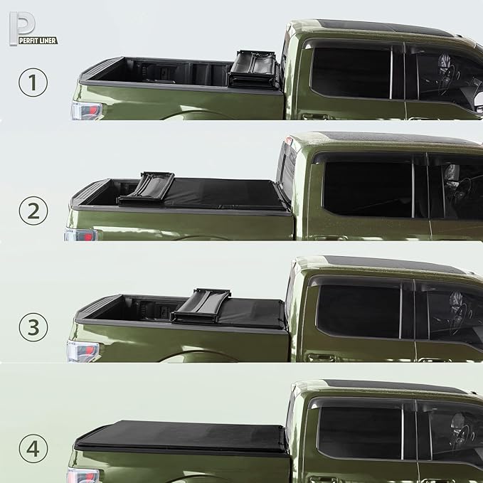 Perfit Liner 6.8 FT (82") Bed Soft Quad-Fold Tonneau Cover for 1999-2024 Ford F-250 F-350 F-450 Super Duty Styleside/Fleetside Truck Cargo Topper, Softtop, 4-Folding (NOT for Flareside/Stepside)