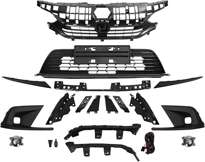 ZXMOTO Black Front Bumper Upper Grill Grille Kit Fit for Honda Civic Sedan 4Door 2022 2023 2024