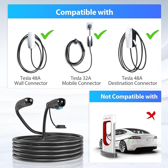 Extension Cord for Tesla 21ft Extension Cable Max Support 9.6KW 40Amp 240V with NACS Plug Extension Cord for Your Level 1&2 EV Charger Tesla Wall Connector