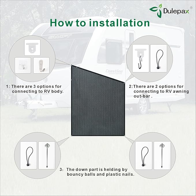 Dulepax RV Awning Side Shade- 9'X7' -Second Generation RV Awning Side Shade Screen Significantly Improves Shadew and Privacy.Universal RV Awning Shade Screen with Complete Kits.