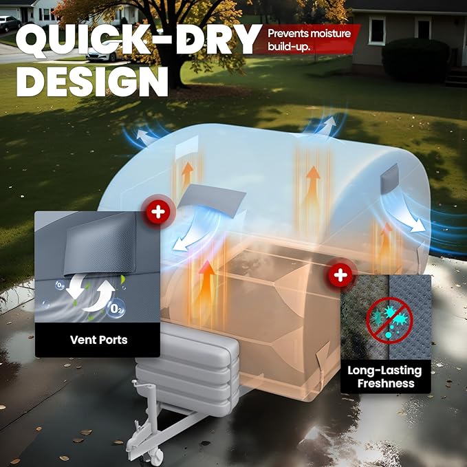 KING BIRD Heavy Duty Teardrop Travel Trailer Cover Fits 10'-12' Trailers, 5 Layers Top Waterproof Camper Cover with Windproof Strap for R-Pod Trailers, Clamshell Trailers