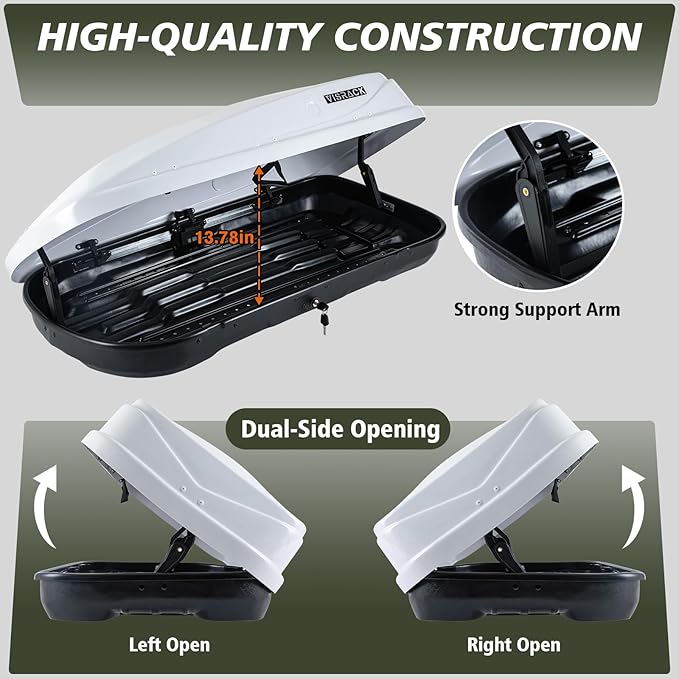 56" L Rooftop Cargo Box Carrier Large 13 Cubic Feet Car Top Mount Travel Luggage Storage,Hard Shell Roof Cargo Dual Side Opening,Heavy Duty Waterproof Rooftop Storage Box White