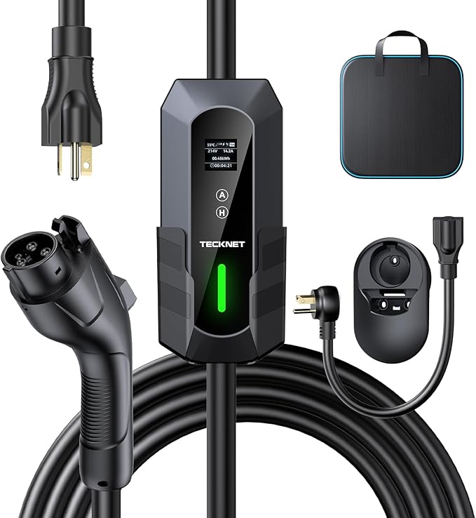 TECKNET EV Charger Level 1&2, 16A Electric Car Charger with NEMA 6-20 Plug, NEMA 5-15 Adapter, 25FT Cable, J1772 Electric Vehicle Charging Equipment Compatible with All EV Models