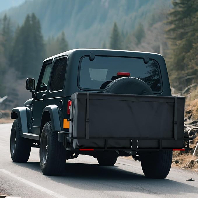 Hitch Cargo Carrier Basket Combo 60" x 24" x 6" 500 LBS Capacity Vehicle Baskets Fits 2" Receiver with 18.2 Cubic feet Cargo Bag, Hitch Stabilizer, Cargo Net and Ratchet Straps