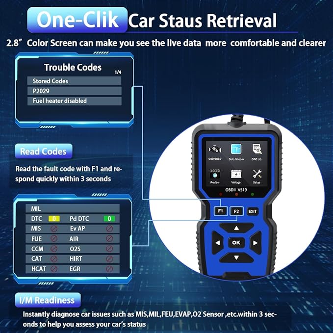 OBD2 Scanner Diagnostic Tool - Check Engine Light Code Reader, Reset Function, Data Stream, I/M Readiness, Full Features, Modes 6 & 8, for All 1996+ Vehicles, Automotriz Scanner