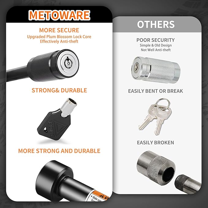 METOWARE Keyed Alike Trailer Hitch Lock Set, 5/8" Dia 3-1/2” Long Anti-Theft Hitch Lock Fits Class III IV Receiver, 1/4” Dia with 3-1/2" Span Traile Coupler Lock for Tow Boat RV Truck