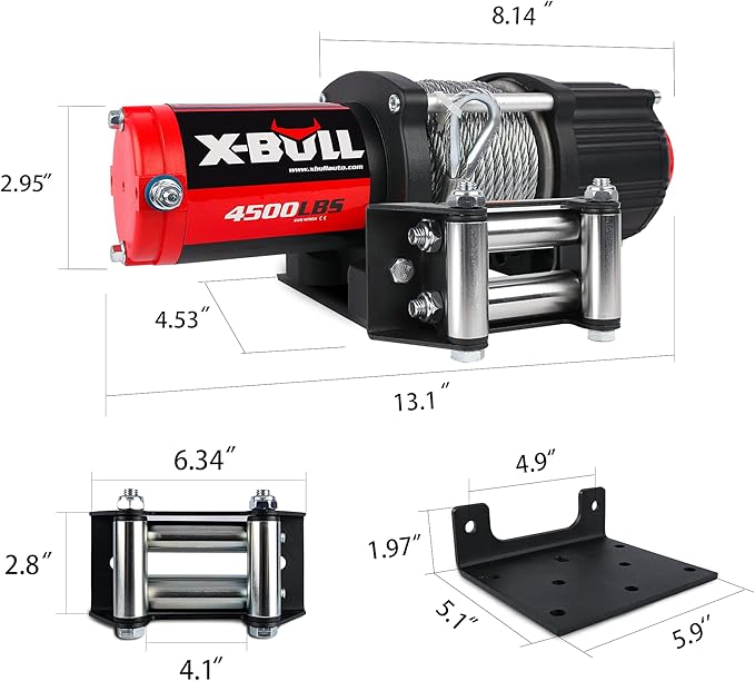 X-BULL Winch 4500LBS Steel Cable Electric Winch with Roller Fairlead, Wired Handle and Wireless Remote,Easy to Install
