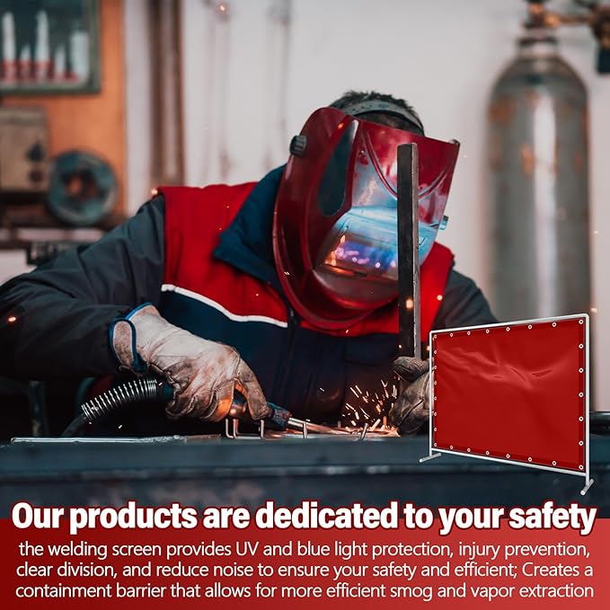 2 Pcs Welding Curtain Safety Transparent Welding Screen with Fixed Belt for the Stand of 6 x 8ft Fireproof Resistant Insulation for Arc Light UV and Light Protection (Red)
