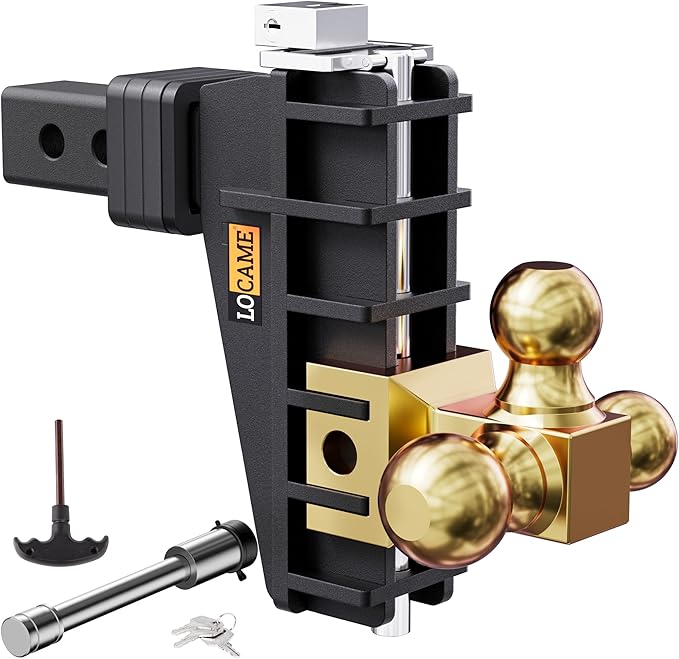 LOCAME Adjustable Trailer Hitch, Tri-Ball(1-7/8'', 2'', 2-5/16''), Fits 2 Inch Receiver, 6 Inch Drop Hitch, 17000 LBS GTW, Heavy Duty Trailer Hitch for Truck, Gold, LC0080