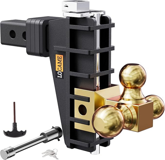 LOCAME Adjustable Trailer Hitch, Tri-Ball(1-7/8'', 2'', 2-5/16''), Fits 2 Inch Receiver, 6 Inch Drop Hitch, 17000 LBS GTW, Heavy Duty Trailer Hitch for Truck, Gold, LC0080