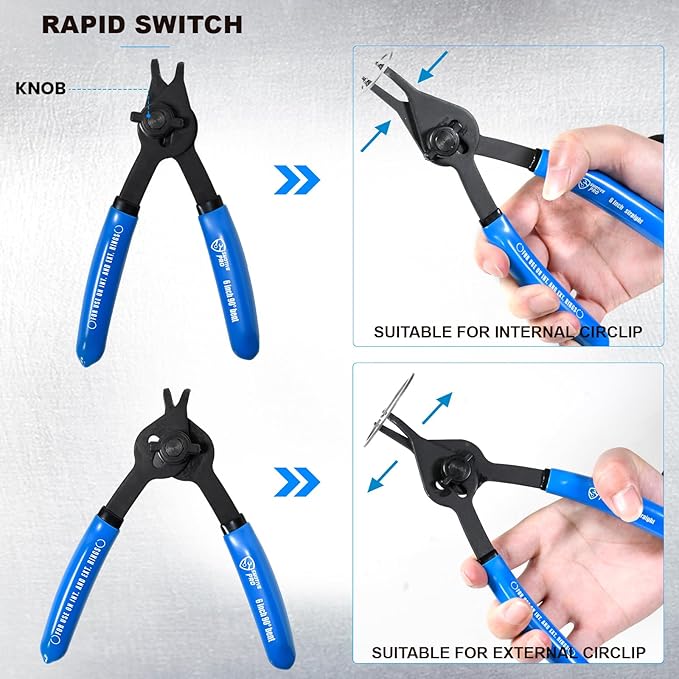 12 Piece Versatile Retaining Snap Ring Pliers set,Heavy Duty Fixed Tip Combination Internal/External Snap-ring Pliers for 0.038in 0.047in 0.070in 0.090in
