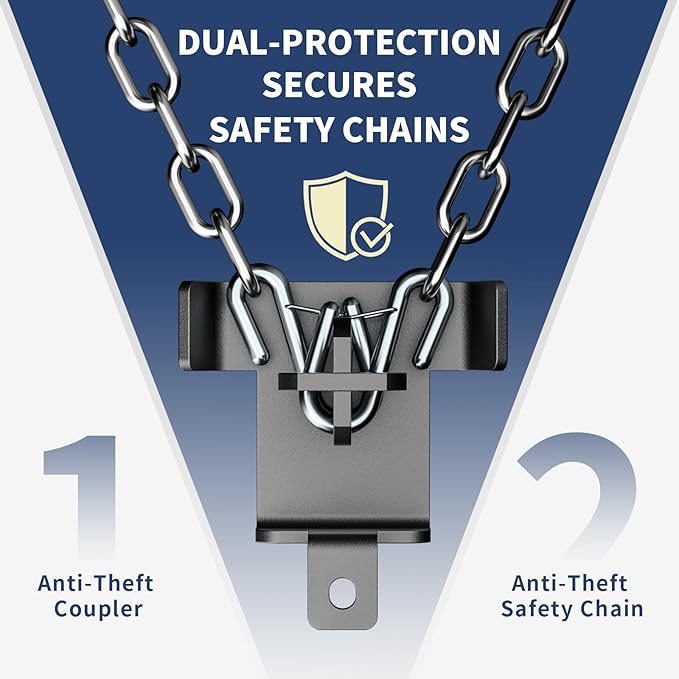 Trailer Lock Fits 2 5/16 Inch Couplers, Secures Safety Chains Anti-Theft Ball Hitch Lock, Pry-Resistant & Heavy-Duty Trailer Hitch Locks for RV | Cargo | Camper | Dump Trailer (Black)