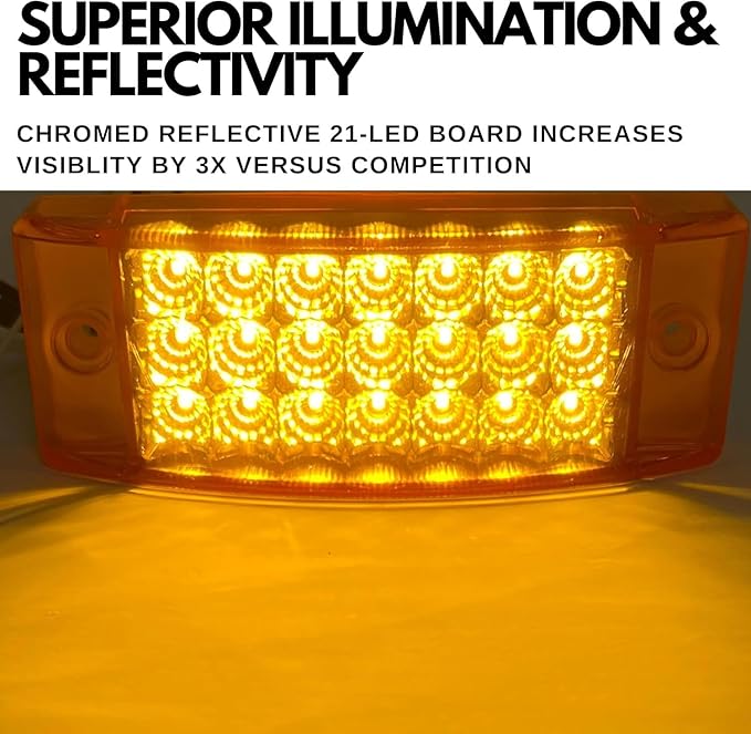 10x Amber + 10x Red 6" 21 LED Side Marker Clearance Light Rectangle 12V Truck Trailer Camper Boat Marine 6x2 Rectangular Surface Mount Sealed and Waterproof Strobe/Turn Functions