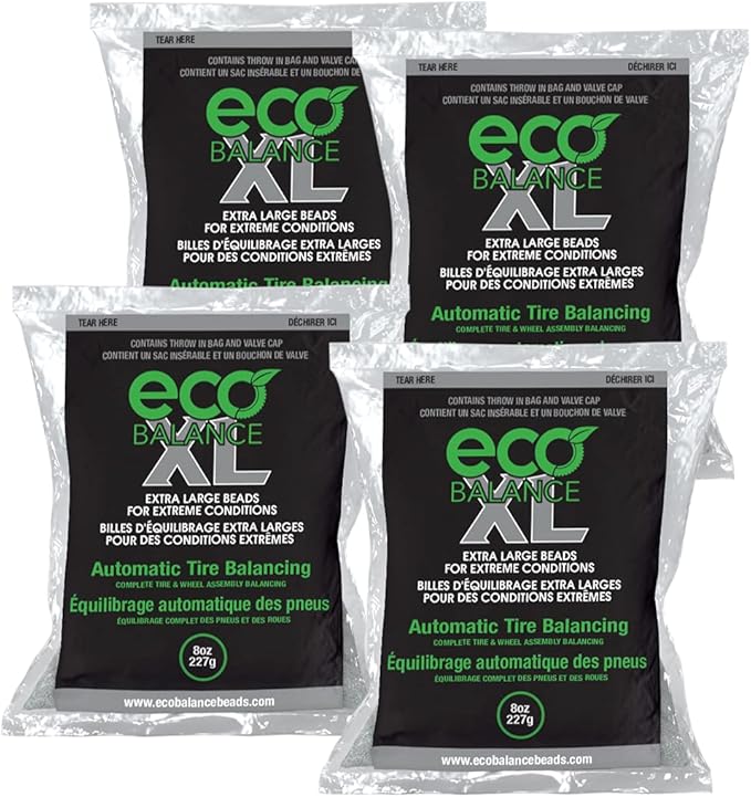 ECO Balance 08-ECOXL4 ECO XL Extreme Condition Tire/Wheel Balancing Beads - Off-Road Vehicles, Light Duty Truck Tires, (4) 8oz Balance Bead Bags, (4) Valve Caps