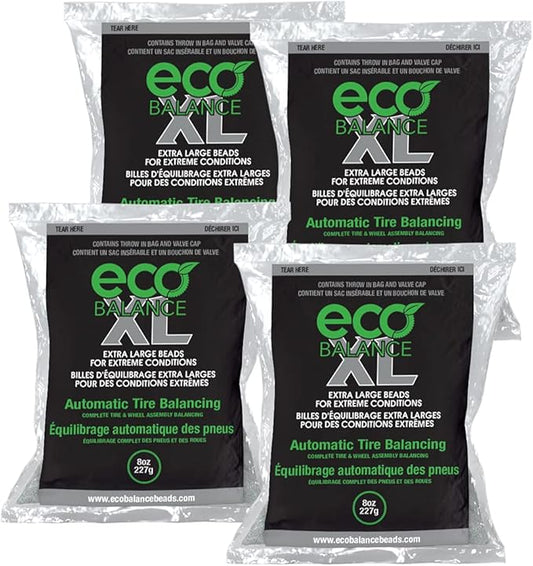 ECO Balance 08-ECOXL4 ECO XL Extreme Condition Tire/Wheel Balancing Beads - Off-Road Vehicles, Light Duty Truck Tires, (4) 8oz Balance Bead Bags, (4) Valve Caps