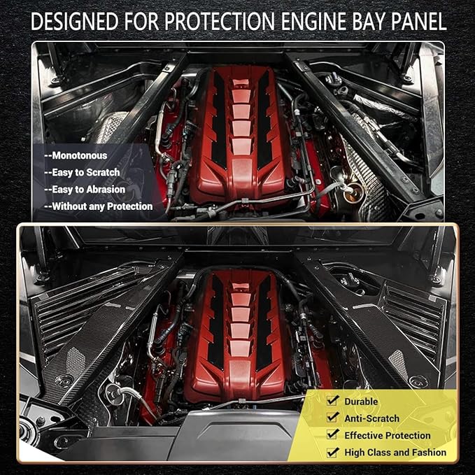 2Pcs Engine Bay Panel Cover,Carbon Fiber Pattern Rear Engine Covers Left Right Engine Case Guards Protector Compartment Filler Covers for Corvette C8 Stingray 2020+ for C8 Z06 2023+