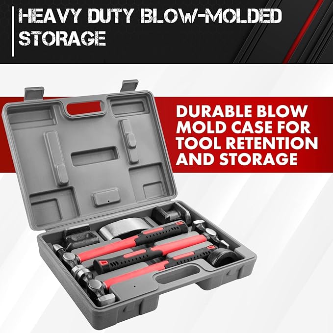 C&T Auto Body Repair Tool Hammer Dolly Set 7 Piece, Car Body Repair Tool Kit with Carrying Case, Carbon Steel Dolly and Hammer Dent Body Fender Tool Set