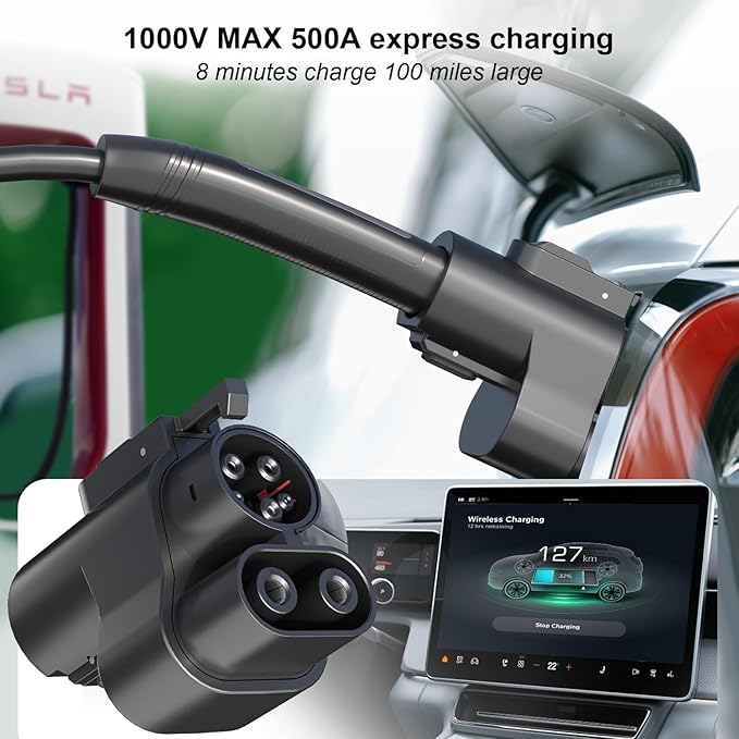 Tesla Supercharger NACS to CCS1 Electric Vehicle Adapter - 500 Amps / 1,000V, Tesla V3/V4 DC Charging Stations Supercharger Adapter, 250KW DC Fast Charging