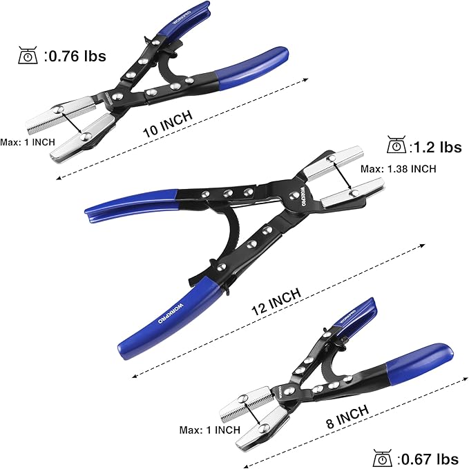 WORKPRO 3-Piece Ratcheting Hose Pinch Off Pliers Set, 8", 10", 12" Locking Hose Pinch Pliers Set with Storage Bag - for Radiator, Coolant, Automotive, Fuel Lines