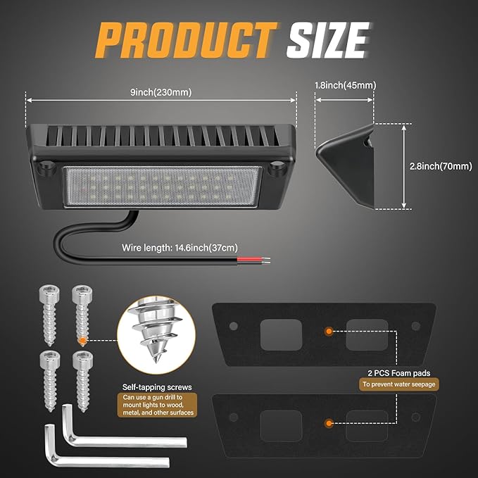 Nilight RV Exterior Light 2PCS 9 Inch Porch Lights Flood Beam 12V 24V LED Scene Cargo Lighting Black Aluminum Housing for RVs Trailers Travel Campers 5th Wheels Motorhome SUV Truck