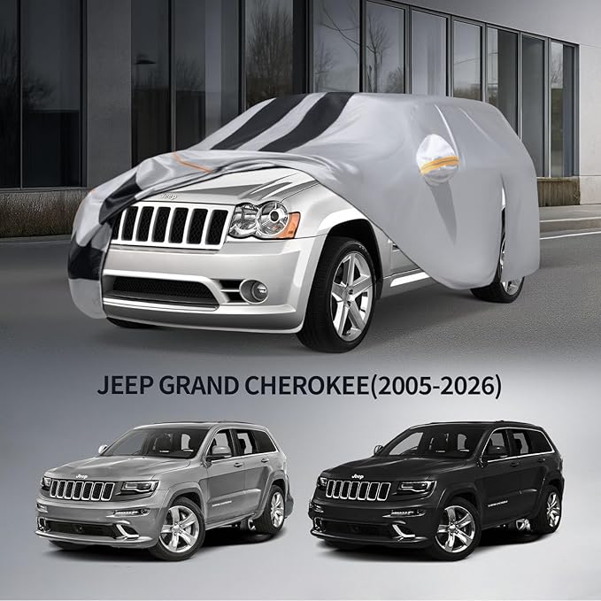10 Layers Car Cover Custom Fit for Grand Cherokee 2005-2026 100% Waterproof All Weather Automobiles, Gift with Towel, Heavy Duty Car Covers for Rain Sun UV Protection with Door Zipper.