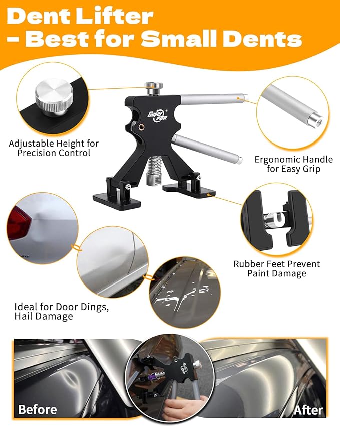 Super PDR Paintless Dent Repair Kit – Complete Car Dent Puller Tool Set with Slide Hammer, T-Bar, Bridge Puller & Lifter – Fix Auto Body Hail Damage, Door Dings, and Car Panel Dents