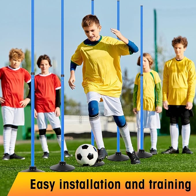 8 Pcs Soccer Agility Poles Detachable Sports Training Speed Slalom Poles with Rubber Base Coaching Sticks for Soccer Drills and Training