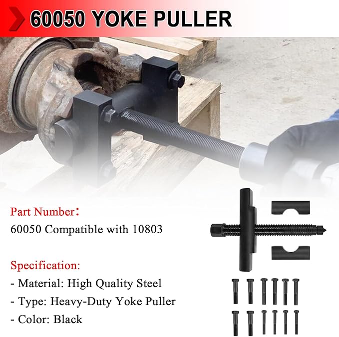 60050 Heavy-Duty Yoke Puller Kit, Replace 10803 Yoke Puller, Heavy Duty Yoke Removal Tool Kit Semi Truck Yoke Remover Works for Class 6-8 Trucks and Equipment