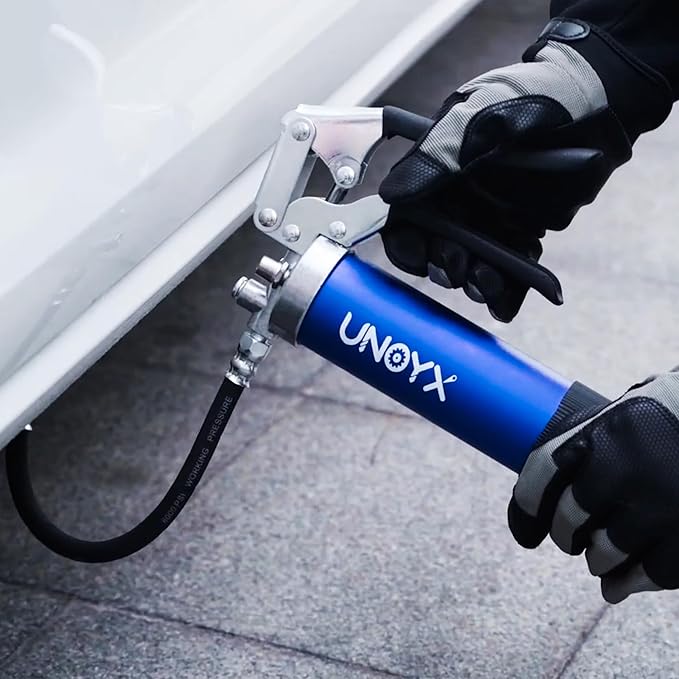 8000 PSI Pistol Grip Grease Gun, Professional 14 oz Grease Guns, Heavy Duty Aluminum Greese Gun Kit with Flex Hose & Rigid Pipe & 2 Coupler